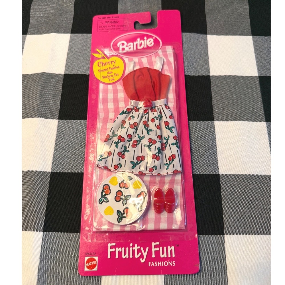 Vintage 1998 Barbie Fruity Fun Fashions Cherry Scented Dress Stickers 68644-92